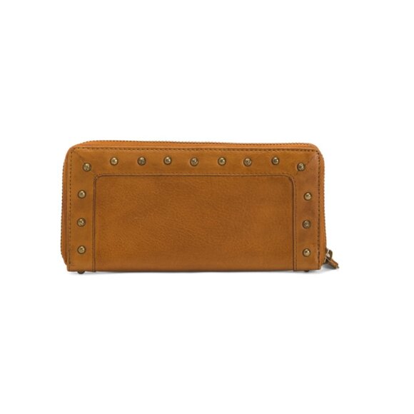 VILENCA Tan Leather Large Zip Studs Around Wallet - Picture 1 of 2